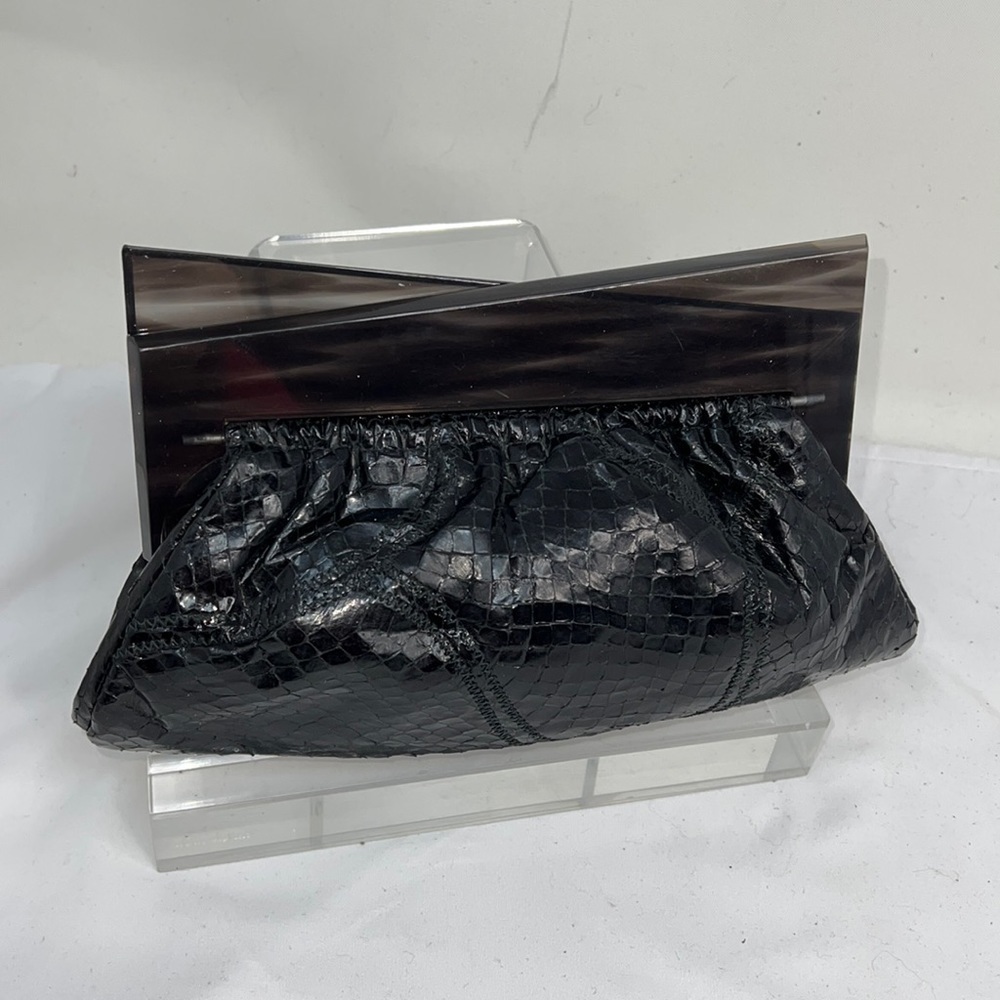 Black Python and Gray Lucite Clutch Bag Purse